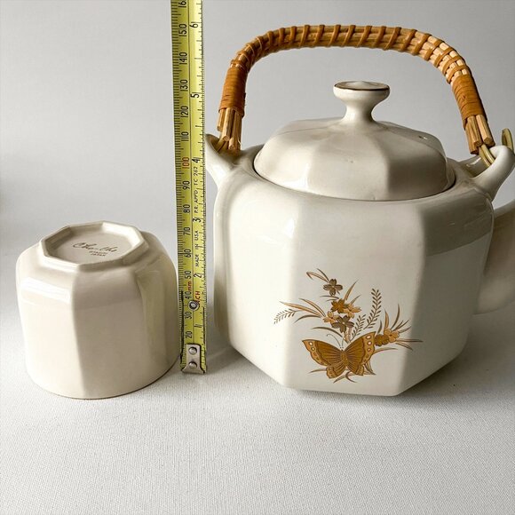 Vintage Japan OTAGIRI CHO-CHO Tea Set Gold Butterfly Floral Teapot and 4 Cups - Picture 7 of 7